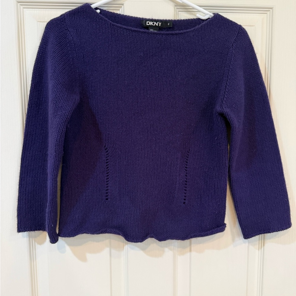 DKNY Women's Rich Purple Cashmere Crew Neck Sweater